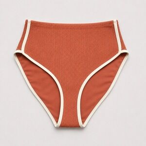 CALIA Tipped High Rise Bikini Bottom Womens S Terracotta WSA15409C Textured New